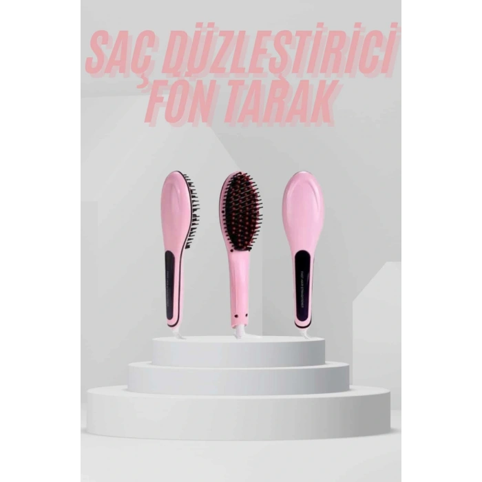 Elektrikli Saç Düzleştirici Tarak Saç Düzleştirici Fırça Sıkı Dişli Pembe