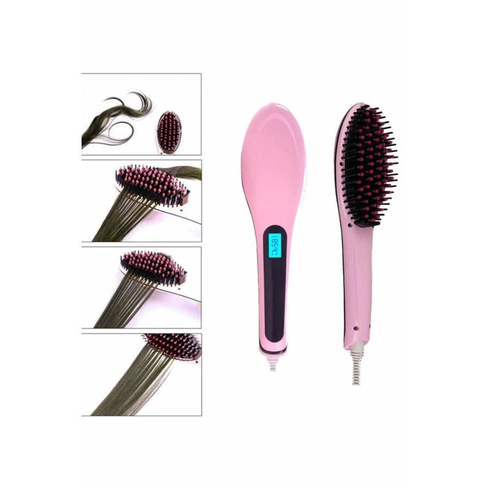 Elektrikli Saç Düzleştirici Tarak Saç Düzleştirici Fırça Sıkı Dişli Pembe