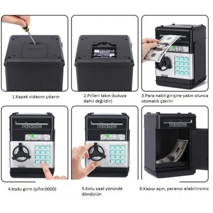 Elektronik Şifreli Kasa Otomatik Kağıt Para Alan ATM Kumbara (5324)