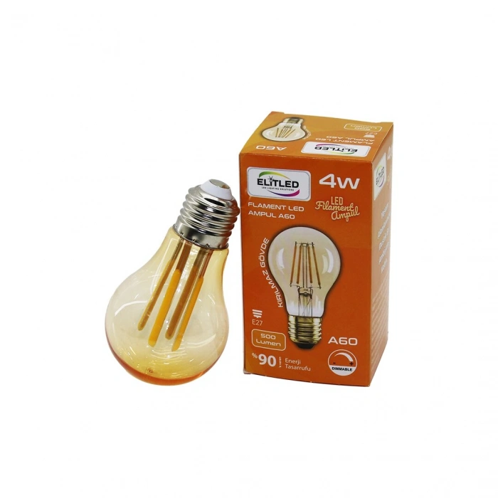 ELİTLED A-60 4W - E27 GOLD COLOR FLAMENT LED RUSTİK AMPUL 500LUMEN KIRILMAZ GÖVDE (5324)