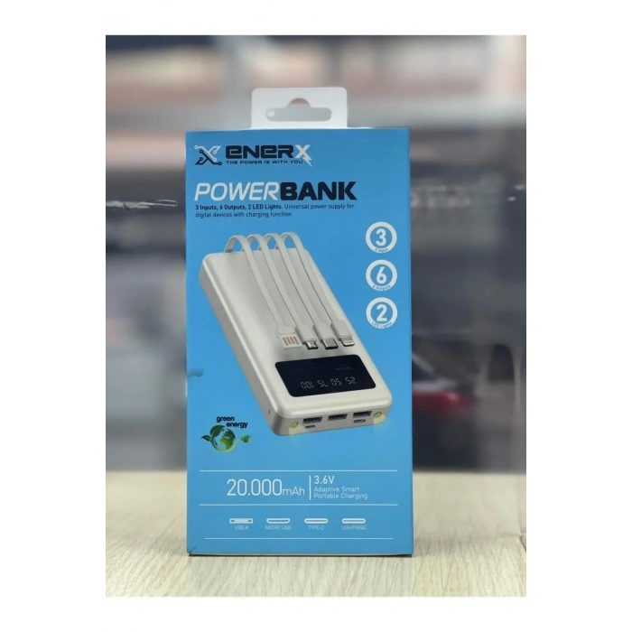 Enerx ENR-P20DC 20000 mAh 2.1 Amper Dahili Kablolu Powerbank Siyah (5324)