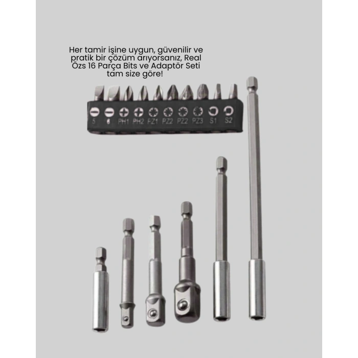 Ergonomik 16 Parça Bits Tornavida Uç ve Adaptör Seti