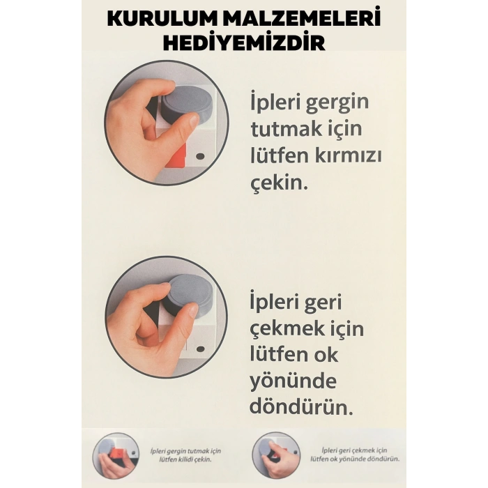 Ergonomik Çamaşırlık 5 Metre 5 İp, Kaliteli İpler, Önce Çek Sonra Sabitle, Kurulum Dahil
