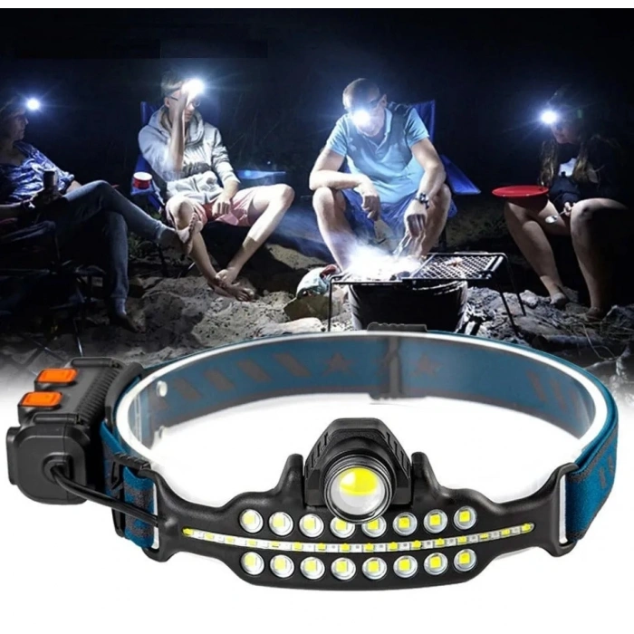 Fithome W690 7 Aydınlatma Modlu Xpe Cob  Led Sensörlü Dahili Pilli Usb Şarj Edilebilir Kafa Feneri