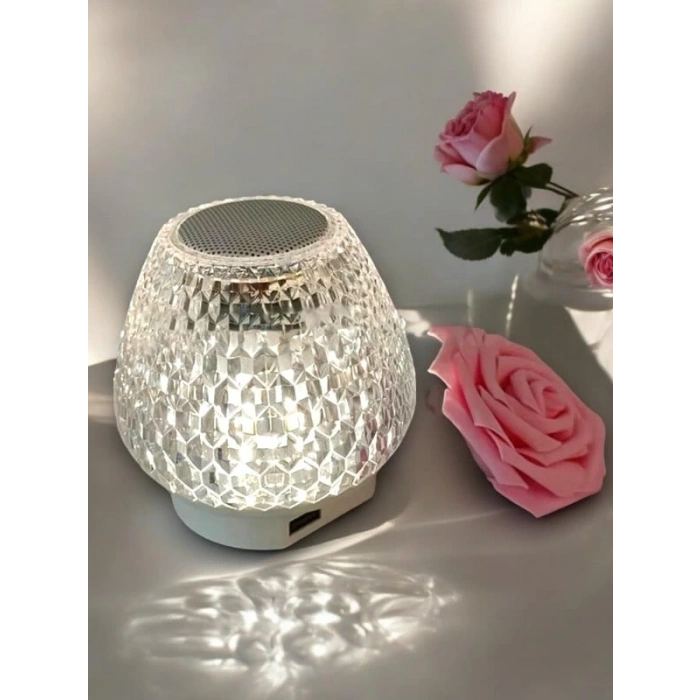 G5 Kristal Şarjlı Masa Lambası - 7 Renk Gece Lambası Ve Bluetooth Hoparlör