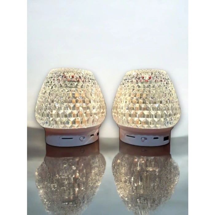 G5 Kristal Şarjlı Masa Lambası - 7 Renk Gece Lambası Ve Bluetooth Hoparlör