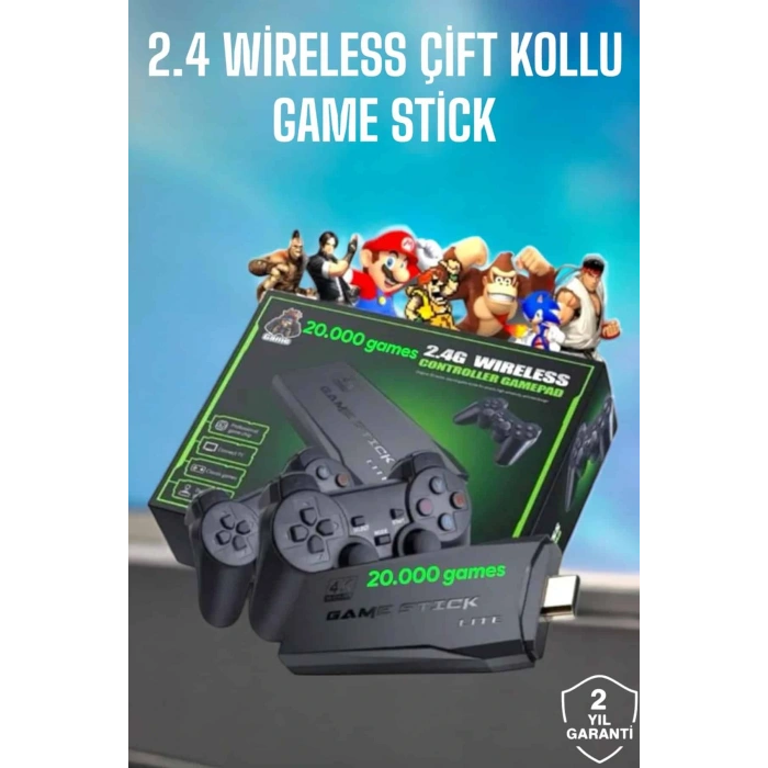 Game Stick 2000 Oyunlu 2.4g Kablosuz Çift Kol Yüksek Hassasiyetli Wireless