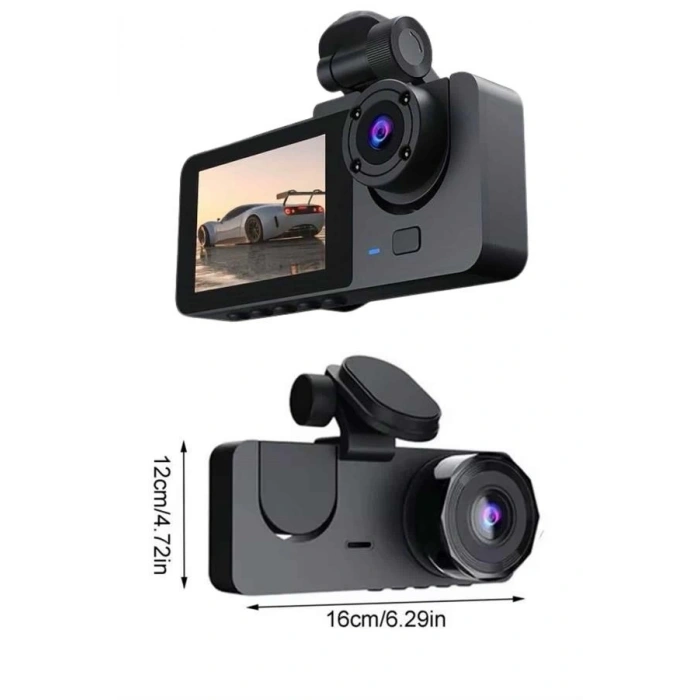 Gece Görüşlü DVR 3 Lensli Araç İçi Sürüş Kamerası Video Kaydedici