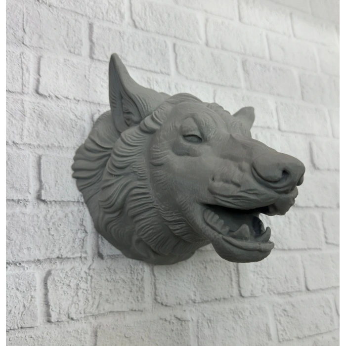 Gri Kurt Başı Figürü Duvar Tipi Dekoratif Heykel Hediyelik