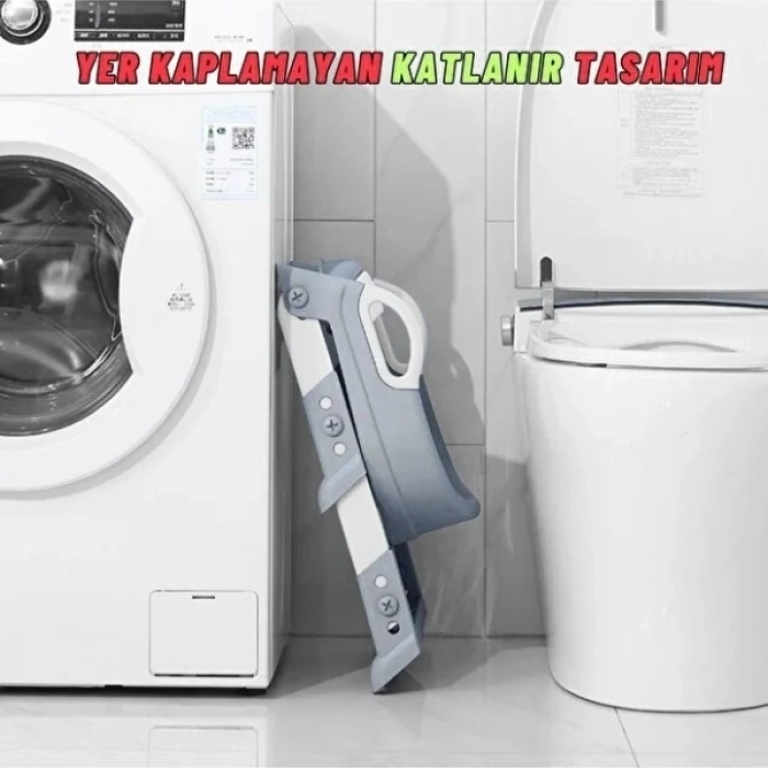 Gri Merdivenli Çocuk Klozet Tuvalet Eğitimi Aparatı