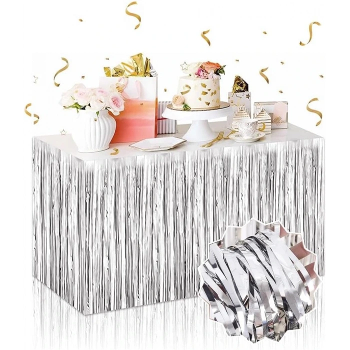 Gümüş Metalize Masa Eteği 275x75 cm – Kendinden Yapışkanlı (5324)