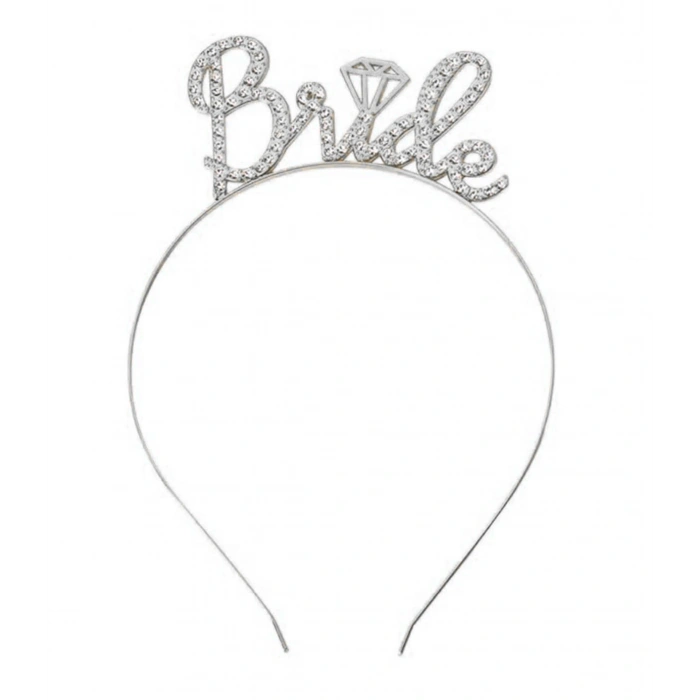 Gümüş Renkli Taşlı “Bride” Gelin Tacı