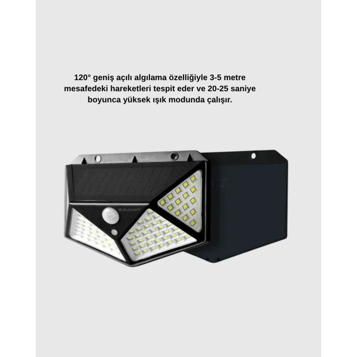 Güneş Enerjili 100 LED Dış Mekan Lamba – Hareket Sensörlü, 2200mAh Bataryalı Solar Aydınlatma