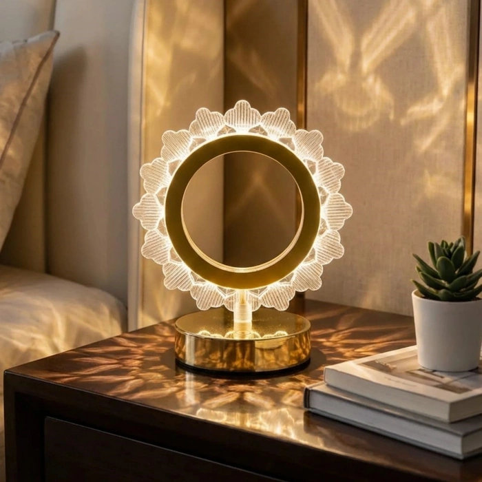 Güneş Şeklinde Kristal LED Masa Lambası – Dokunmatik, 3 Renk Işık Modlu, Şarjlı Mini Dekoratif Gece Lambası (5324)