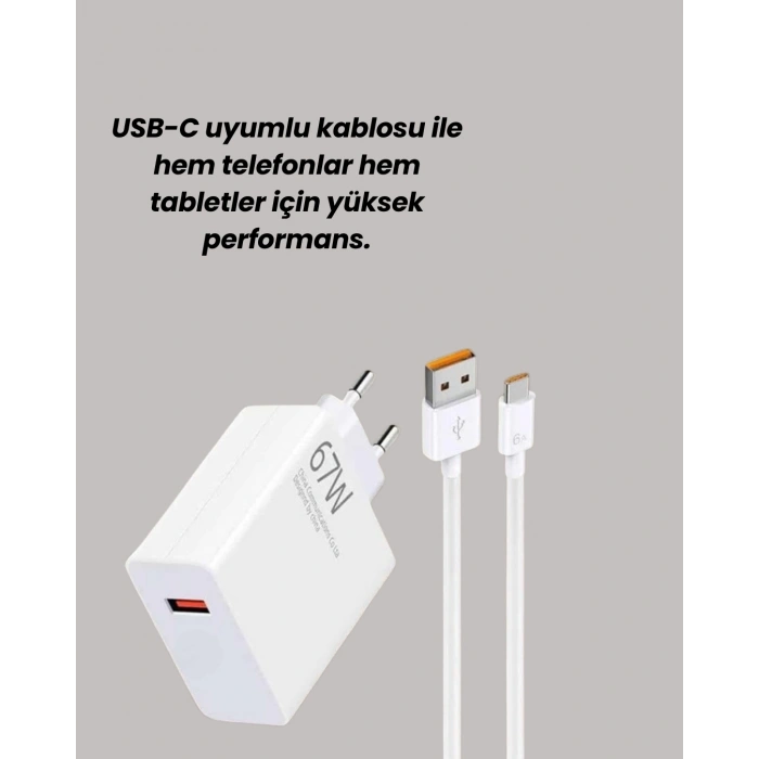Güvenli ve Hızlı Şarj İçin 67W Turbo Adaptör Type-C Kablo ile