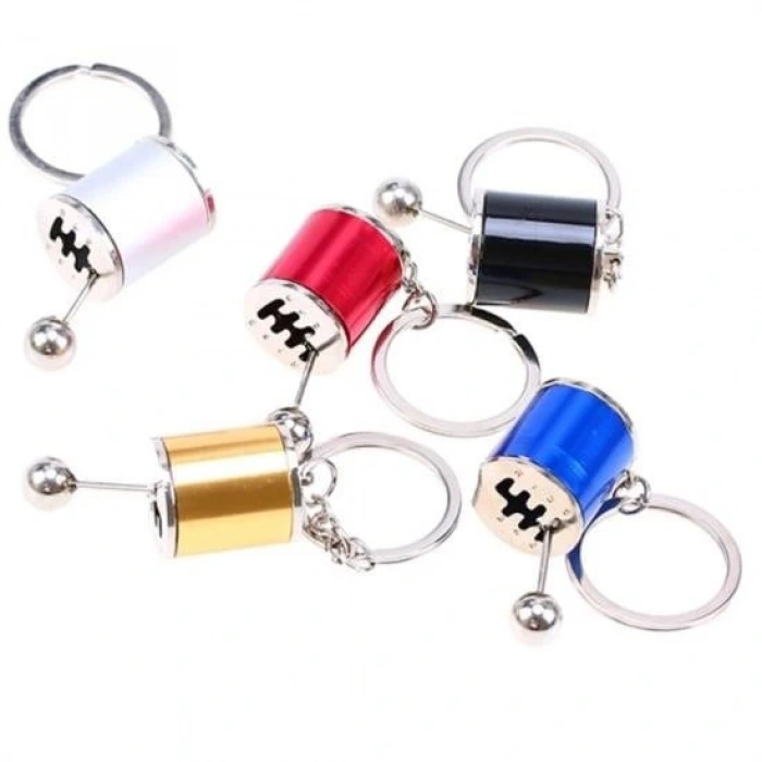 Hareketli Araba Vites Anahtarlık Altı Hız Manuel Vites Dişli Shifter Topuzu Metal Anahtarlık (5324)