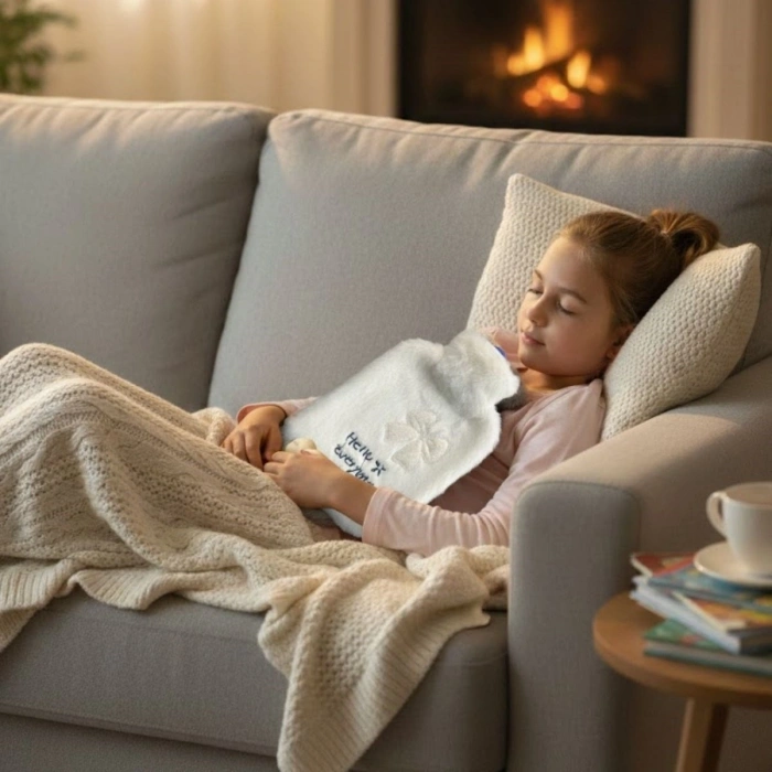 Hello Everyone Yazılı Kurdeleli Beyaz Peluş Sıcak Su Torbası 1 Lt – Yumuşak Kılıf, Uzun Süre Sıcak Tutan Termal Su Torbası (5324)