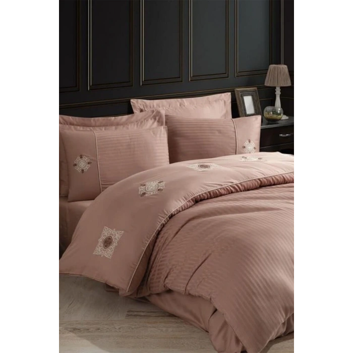 Hobby Elegant Nakışlı Pamuk Saten Çift Kişilik Nevresim Takımı Zeugma Kahve