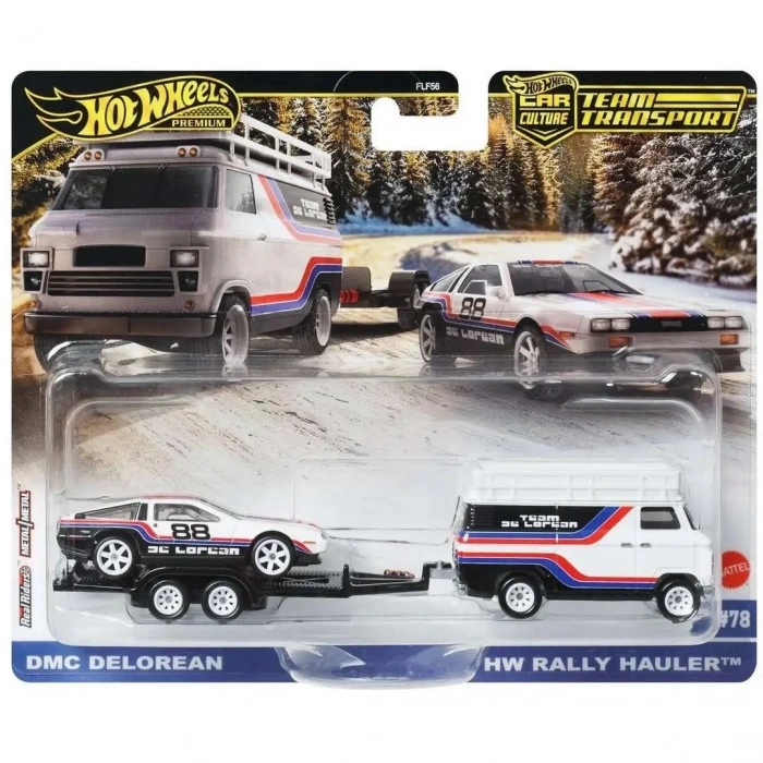 Hot Wheels Car Culture Team Transport DMC DeLorean & HW Rally Hauler Diecast Car