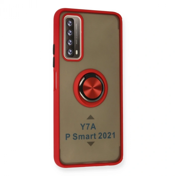Huawei P Smart 2021 Kılıf Montreal Yüzüklü Silikon Kapak - Kırmızı