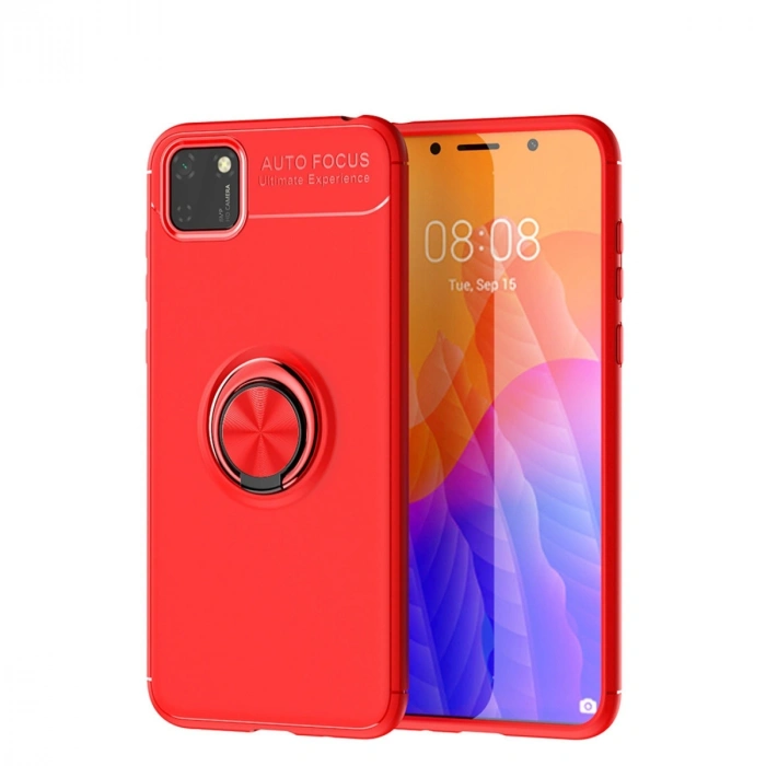 Huawei Y5p Kılıf Range Yüzüklü Silikon - Kırmızı