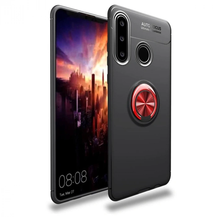 Huawei Y6p Kılıf Range Yüzüklü Silikon - Siyah-kırmızı