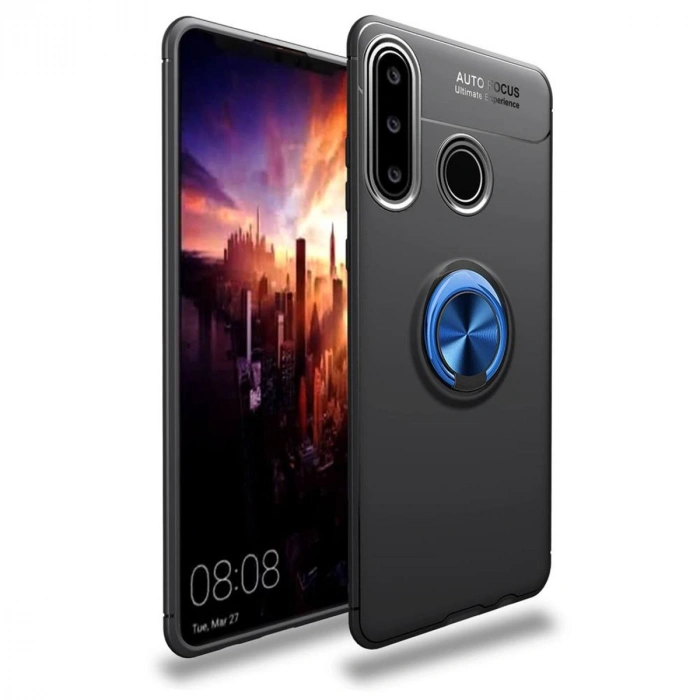Huawei Y6p Kılıf Range Yüzüklü Silikon - Siyah-mavi