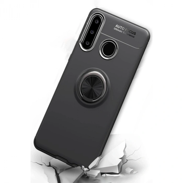 Huawei Y6p Kılıf Range Yüzüklü Silikon - Siyah-mavi