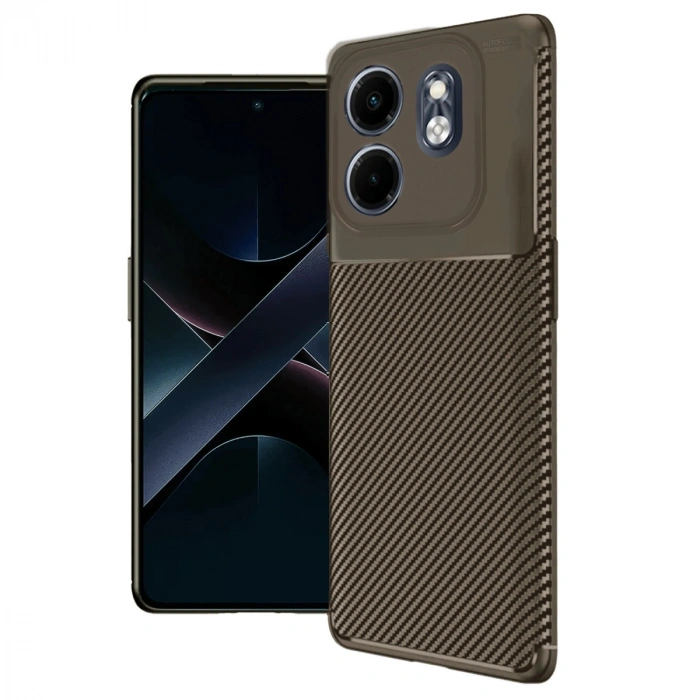İnfinix Smart 9 Kılıf Auto Focus Karbon Kapak - Kahverengi