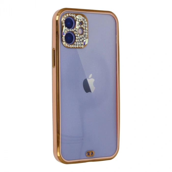 İphone 12 Kılıf Liva Taşlı Silikon - Pembe