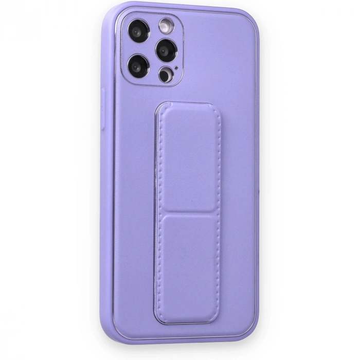İphone 12 Pro Kılıf Coco Deri Standlı Kapak - Koyu Lila