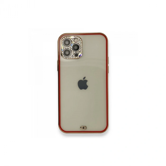 İphone 12 Pro Kılıf Liva Taşlı Silikon - Kırmızı