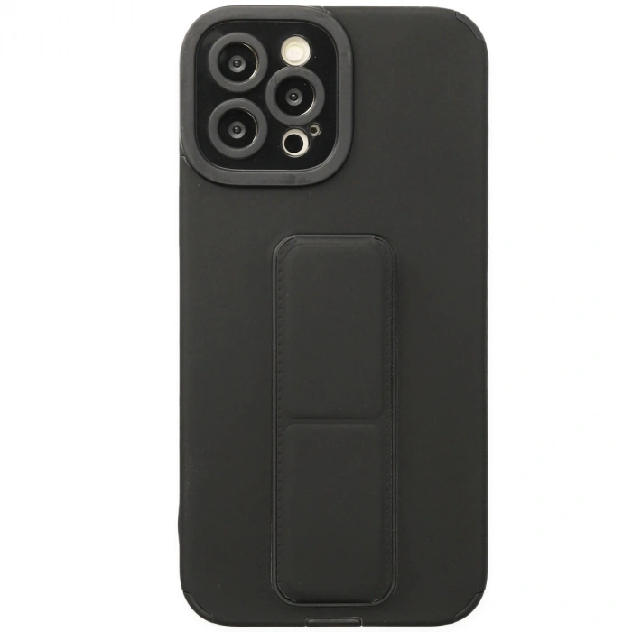 İphone 12 Pro Kılıf Mega Standlı Silikon - Siyah