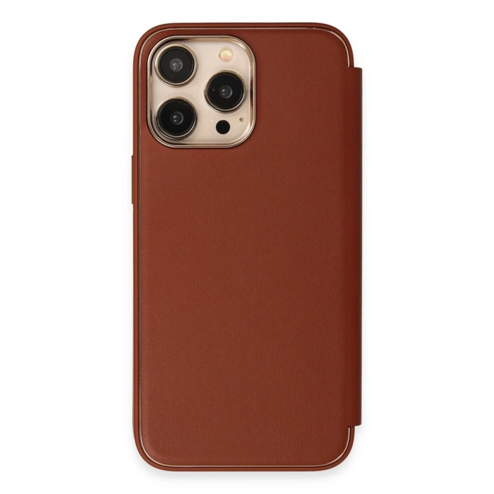 İphone 13 Pro Max Kılıf Dolpin Kapaklı - Kahverengi