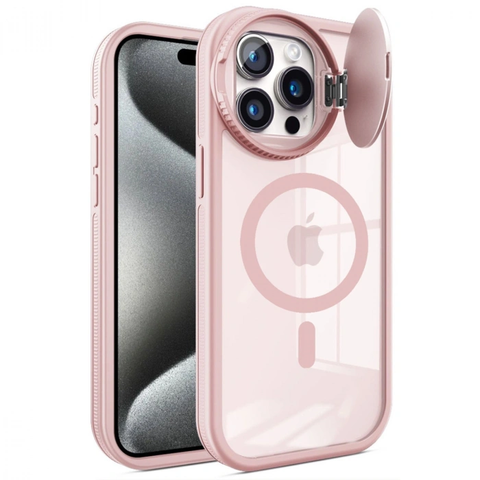 İphone 15 Pro Kılıf Teleskop Lens Magsafe Silikon Kapak - Pembe
