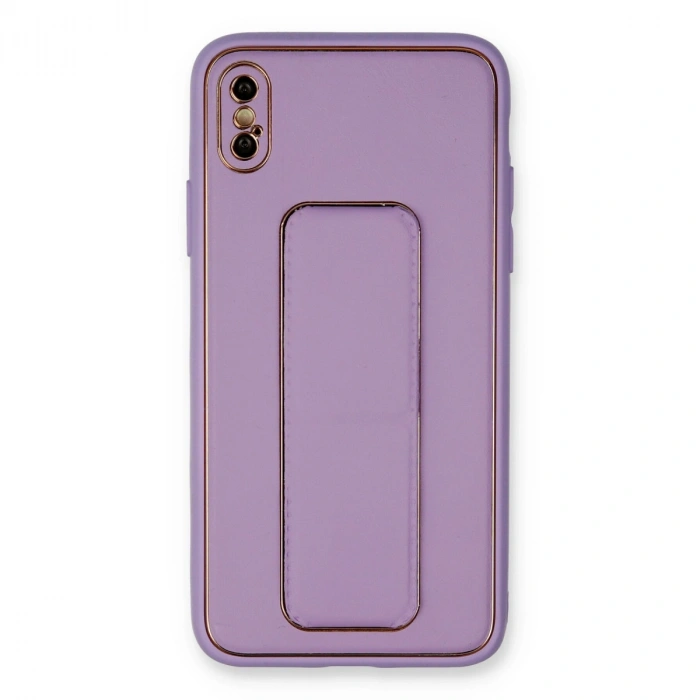 İphone Xs Max Kılıf Coco Deri Standlı Kapak - Koyu Lila