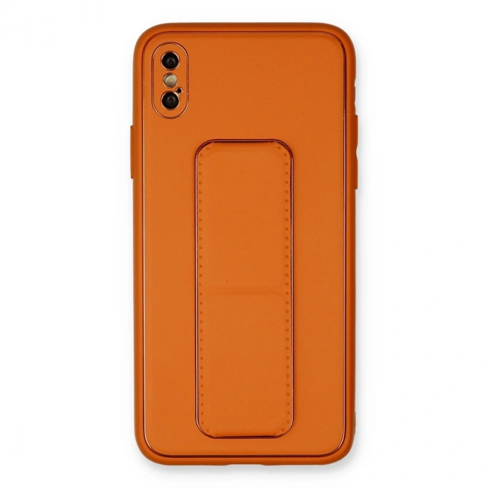 İphone Xs Max Kılıf Coco Deri Standlı Kapak - Turuncu