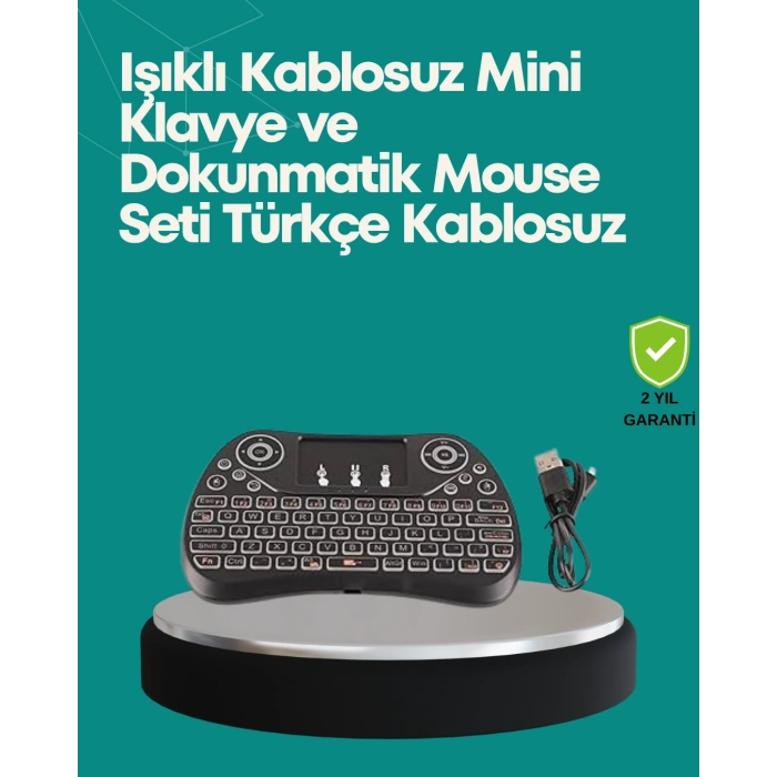 Işıklı Kablosuz Mini Klavye – 2.4 Ghz, Dokunmatik Mouse Özellikli