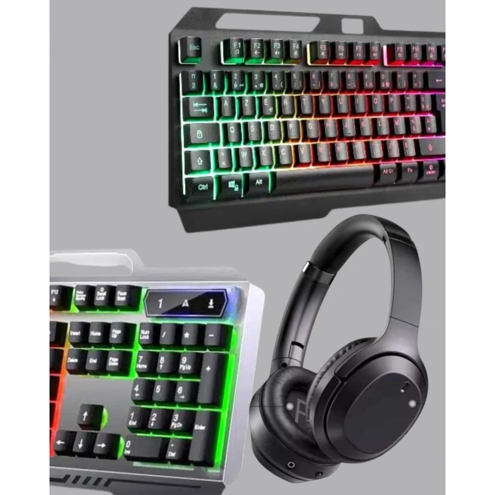 Işıklı Oyuncu Klavye Mouse Ve Bluetooth Kulaklık Seti Türkçe Q Usb