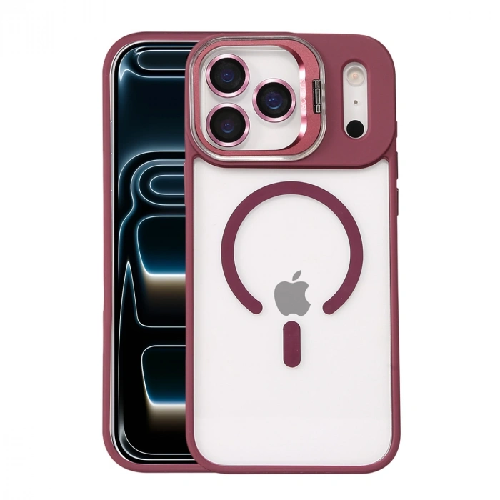Joko Apple İphone 17 Pro Max Remim Lensli Magsafe Standlı Kapak - Bordo