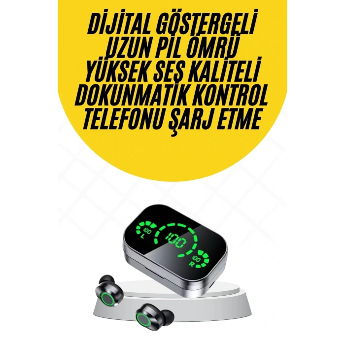 Kablosuz Bluetooth Kulaklık Çift Telefon Destekli Powerbankli Dijital Göstergeli
