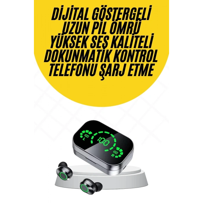 Kablosuz Bluetooth Kulaklık Çift Telefon Destekli Powerbankli Dijital Göstergeli