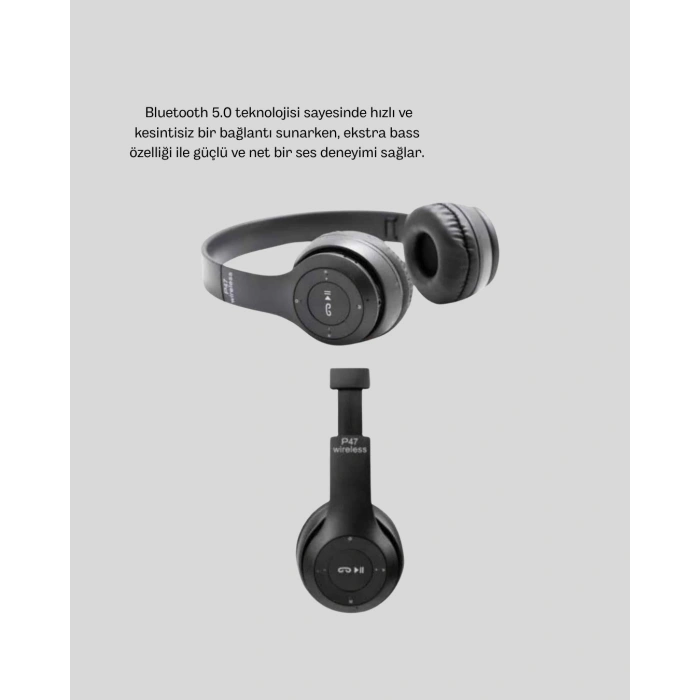 Kablosuz Bluetooth Kulaklık – TF Kart, AUX, Mikrofonlu, Suya Dayanıklı, 10m Menzil
