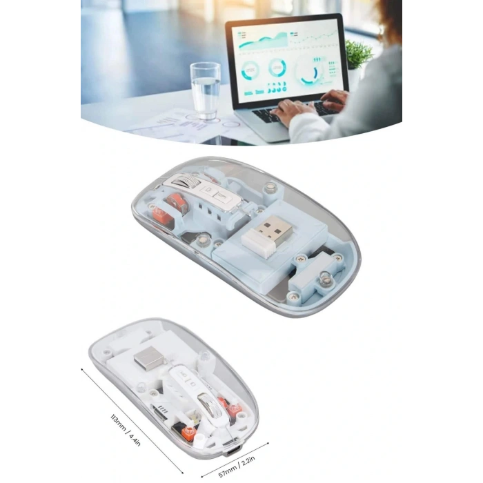 Kablosuz Mouse Fare Şarjlı Bluetooth Wireless Çift Modlu Sessiz