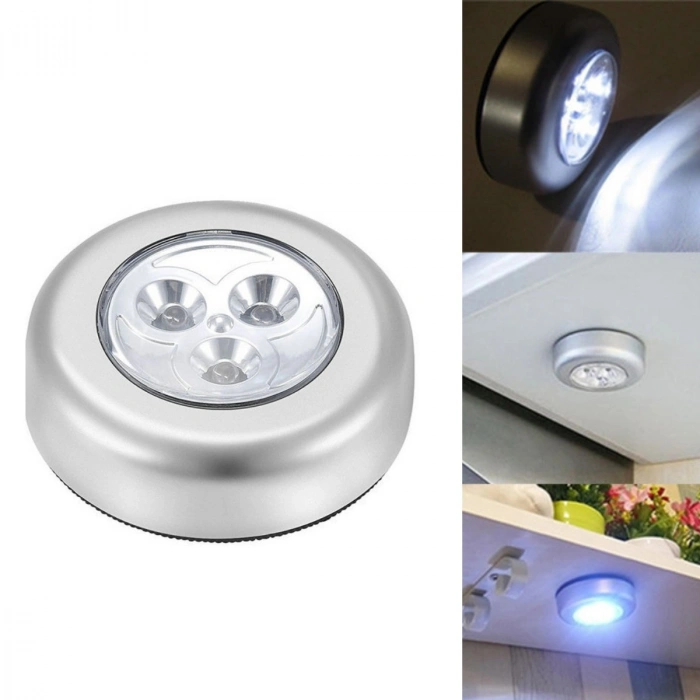 Kablosuz Spot Pilli Dokunmatik Led Lamba 3 Ledli Dolap Lambası (5324)