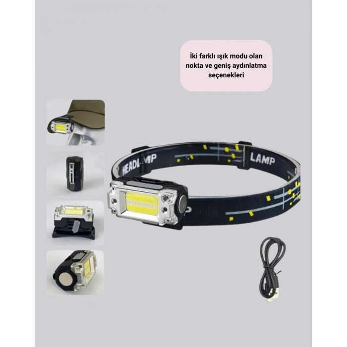 Kafa Lambası Led Fener Pratik Taşınabilir Ayarlanabilir USB Şarjlı