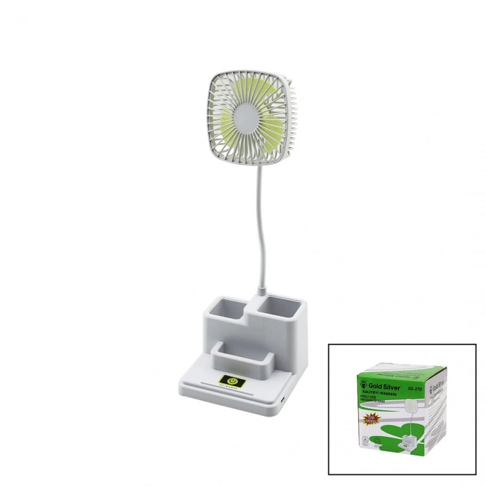 KALEMLİKLİ MASAÜSTÜ VANTİLATÖR USB ŞARJLI FAN:8.9CM- AKROBAT AYAK=23CM+KALEMLİK:36.5CM TELEFONLUK GS-270 (5324)