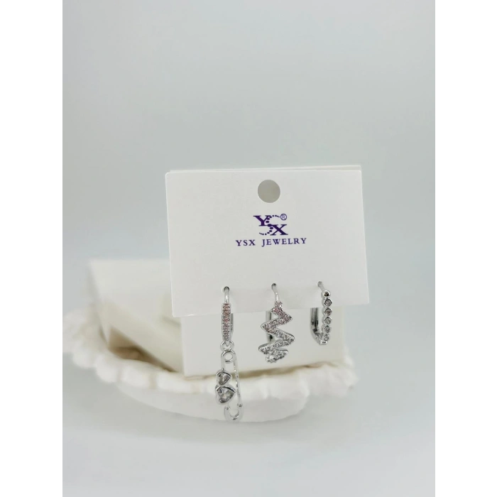 Kalp Detaylı Üçlü Kombin Küpe - Kp00544