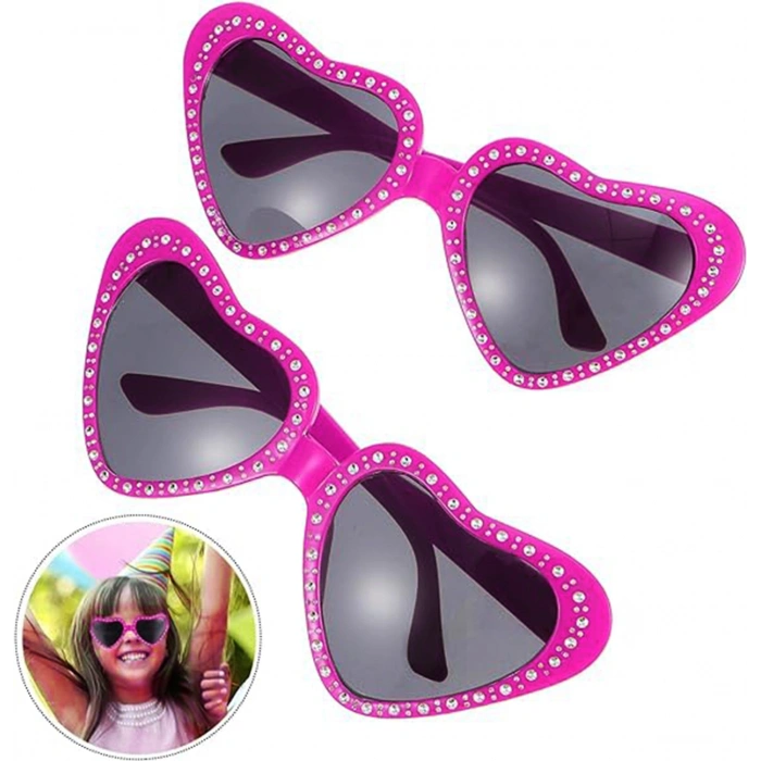 Kalp Şekilli Taşlı Parti Gözlüğü Pembe Renk 6x16 cm (5324)