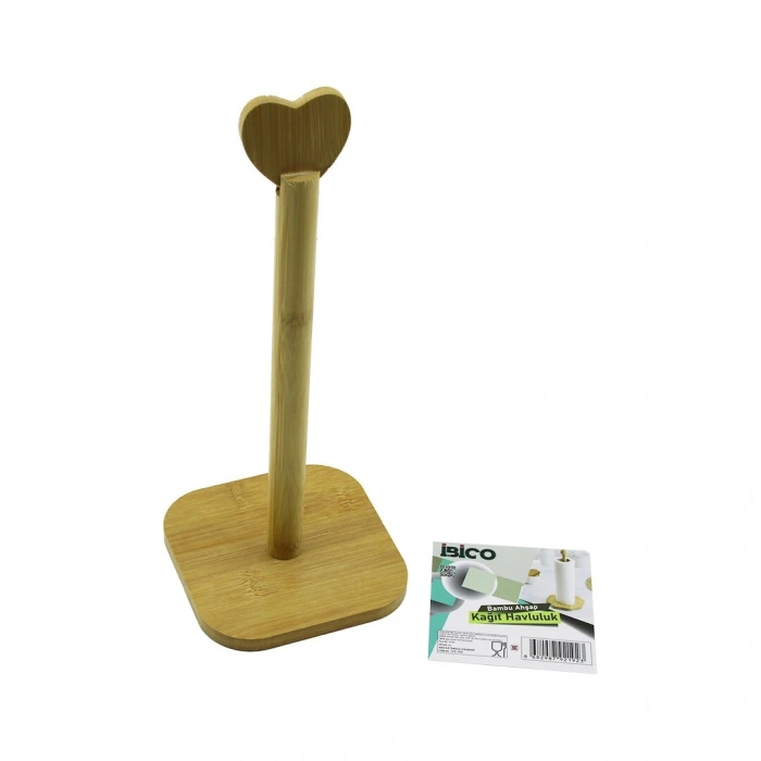 KARE ALTLIK=12X12CM AHŞAP BAMBU KAĞIT HAVLULUK KALP BAŞLI SAP=28.5CM (5324)